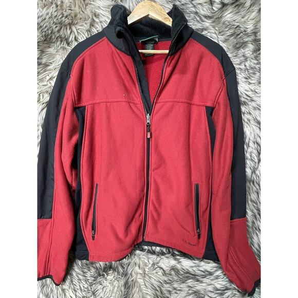 L.L. Bean Fleece Red and Black Full‎ Zip Sweater Jacket Men's Size L - Picture 1 of 8